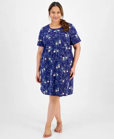 Charter Club Plus Size Floral Short-sleeve Sleep Shirt, Created For Macy's In Delicate Garden Blue