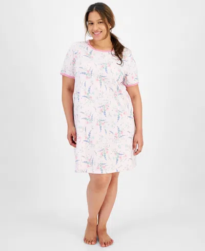 Charter Club Plus Size Floral Short-sleeve Sleep Shirt, Created For Macy's In Delicate Garden Pink