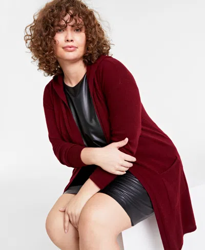 Charter Club Plus Size Hooded 100% Cashmere Cardigan, Created For Macy's In Crantini