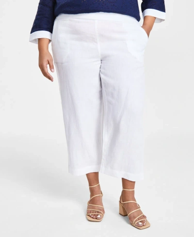 Charter Club Plus Size 100% Linen Cropped Pants, Exclusively At Macy's In Bright White