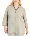 CHARTER CLUB PLUS SIZE LINEN EMBELLISHED TUNIC, CREATED FOR MACY'S