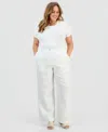 Charter Club Plus Size Linen Pleated Wide-leg Pants, Macy's Exclusive In White