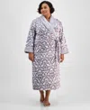 Charter Club Plus Size Long Embossed Plush Robe, Created For Macy's In Wallpaper Wine