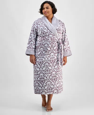 Charter Club Plus Size Long Embossed Plush Robe, Created For Macy's In Wallpaper Wine
