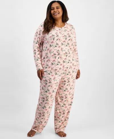 Charter Club Plus Size Long-sleeve Henley Knit Pajama Set