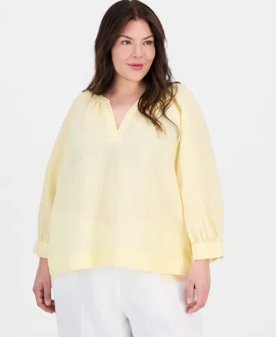 Charter Club Plus Size Long-sleeve Top, Macy's Exclusive In Yellow