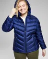 Charter Club Plus Size Packable Hooded Puffer Coat, Created For Macy's In Marine