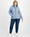 Charter Club Plus Size Packable Hooded Puffer Coat, Created For Macy's In Steel Blue