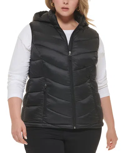 Charter Club Plus Size Packable Hooded Puffer Vest, Created For Macy's In Black