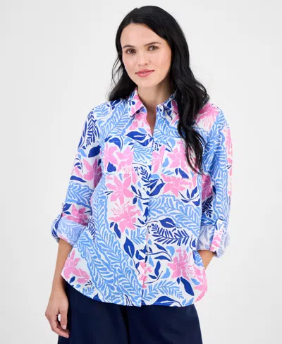 Charter Club Plus Size Printed Floral Linen Shirt, Exclusively At Macy's