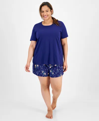 Charter Club Plus Size Printed Short-sleeve Pajamas Set, Created For Macy's In Delicate Garden