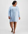 Charter Club Plus Size Soft Knit Printed Sleepshirt, Created For Macy's In Cardinal Blue