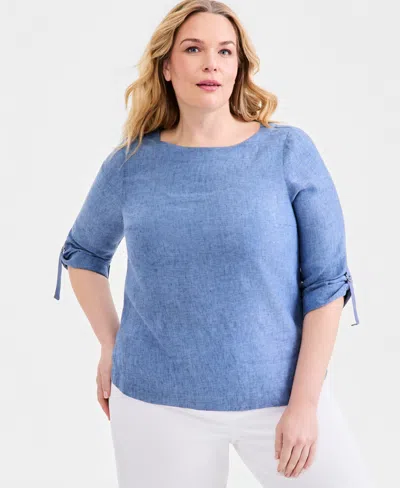 Charter Club Plus Size Solid Crewneck Top, Macy's Exclusive In Blue
