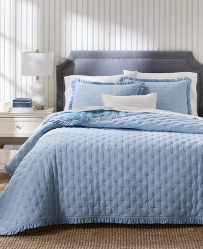 Charter Club Ruffle Pinstripe 3-pc. Quilt Set, Full/queen, Macy's Exclusive In Blue