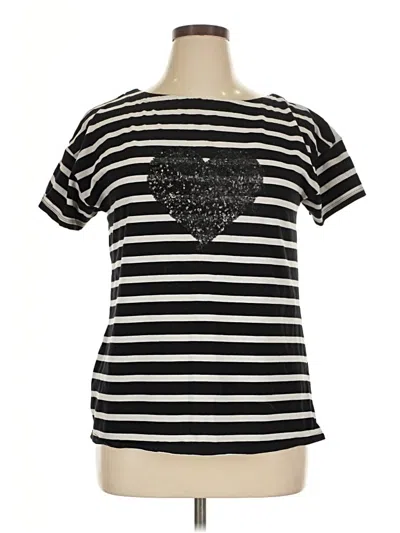 Pre-owned Charter Club Short Sleeve Top Black Keyhole Neckline Tops