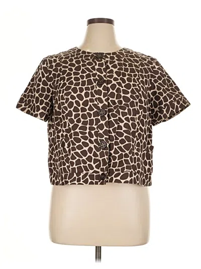 Pre-owned Charter Club Short Sleeve Top Brown Animal Print Pattern Keyhole Neckline Tops