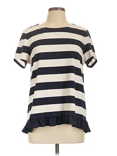 Pre-owned Charter Club Short Sleeve Top Ivory Stripes Pattern Mock Neckline Tops