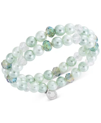 Charter Club Silver-tone 2-pc. Set Beaded Stretch Bracelets, Created For Macy's In Green