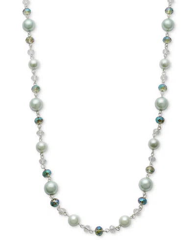 Charter Club Silver-tone Color Bead & Imitation Pearl Strand Necklace, 40" + 2" Extender, Created For Macy's In Green
