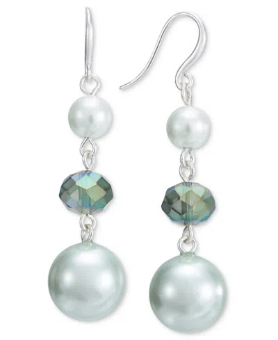 Charter Club Silver-tone Color Bead & Imitation Pearl Triple Drop Earrings, Created For Macy's In Green