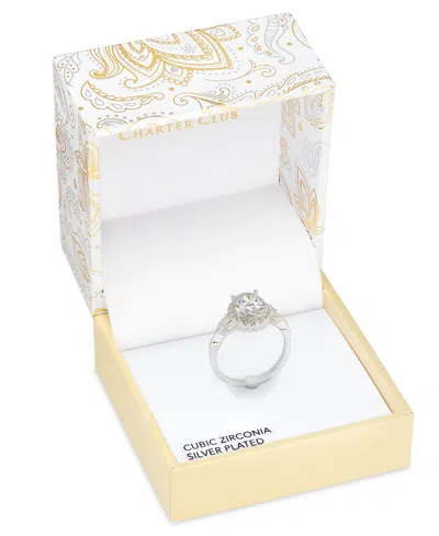 Charter Club Silver-tone Cubic Zirconia Oval Halo Twist Band Ring, Exclusively At Macy's