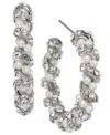 Charter Club Silver-tone Medium Pave & Imitation Pearl Open Hoop Earrings, 1.12", Created For Macy's In White