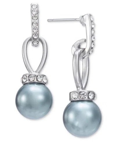 Charter Club Silver-tone Pave & Color Imitation Pearl Drop Earrings, Created For Macy's In Multi
