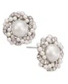 Charter Club Silver-tone Pave & Imitation Pearl Cluster Button Earrings, Created For Macy's In White