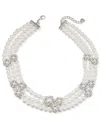 Charter Club Silver-tone Pave & Imitation Pearl Cluster Triple-row Collar Necklace, 17" + 2" Extender, Exclusivel In White