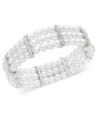 Charter Club Silver-tone Pave & Imitation Pearl Triple-row Stretch Bracelet, Created For Macy's In White