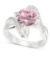 Charter Club Silver-tone Pave & Pink Crystal Bypass Ring, Created For Macy's In Silver