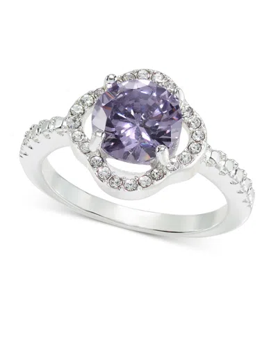 Charter Club Silver-tone Pave & Purple Cubic Zirconia Flower Ring, Created For Macy's