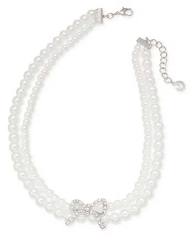 Charter Club Silver-tone Pave Bow & Imitation Pearl Layered Necklace, 16" + 2" Extender, Created For Macy's In White
