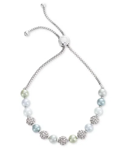 Charter Club Silver-tone Pave Fireball & Color Imitation Pearl Slider Bracelet, Created For Macy's In Multi