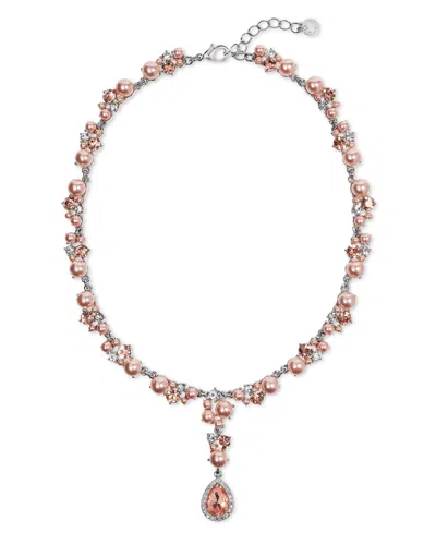 Charter Club Silver-tone Pink Crystal & Imitation Pearl Lariat Necklace, 17" + 2" Extender, Exclusively At Macy's