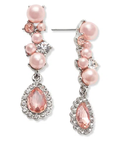 Charter Club Silver-tone Pink Imitation Pearl & Crystal Linear Earrings, Exclusively At Macy's