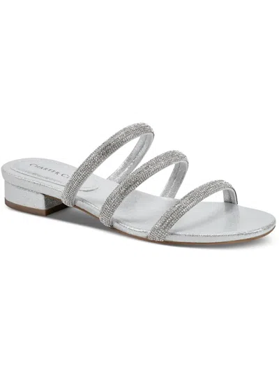 Charter Club Sunnyy Womens Rhinestone Glitter Slide Sandals In Silver
