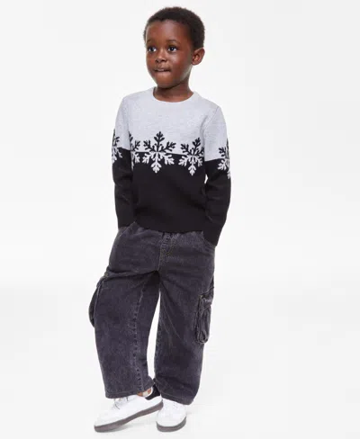 Charter Club Kids' Toddler Boys Snowflake Crewneck Sweater, Created For Macy's In Deep Black Combo