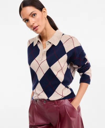 Charter Club Women's 100% Cashmere Argyle Oversized-collar Sweater, Macy's Exclusive In Multi