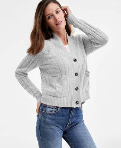 Charter Club Women's 100% Cashmere Cable-knit Cropped Cardigan Sweater, Macy's Exclusive In Gray