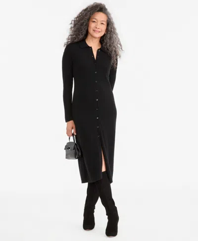 Charter Club Women's 100% Cashmere Collared Button-front Duster Sweater, Macy's Exclusive In Black