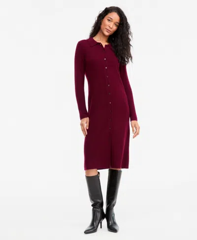 Charter Club Women's 100% Cashmere Collared Button-front Duster Sweater, Macy's Exclusive In Burgundy