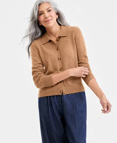 Charter Club Women's 100% Cashmere Collared Shrunken Cardigan, Macy's Exclusive In Brown