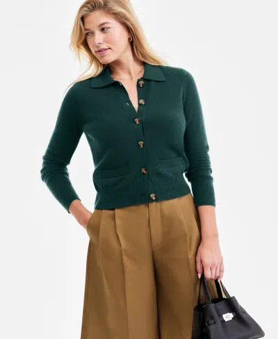 Charter Club Women's 100% Cashmere Collared Shrunken Cardigan, Macy's Exclusive In Green