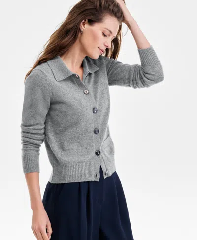 Charter Club Women's 100% Cashmere Collared Shrunken Cardigan, Macy's Exclusive In Gray