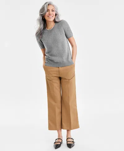 Charter Club Women's 100% Cashmere Crewneck Short-sleeve Sweater, Macy's Exclusive In Gray
