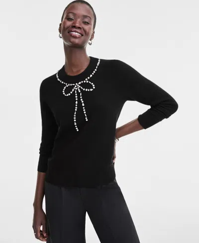 Charter Club Women's 100% Cashmere Embellished Bow Sweater, Macy's Exclusive In Black