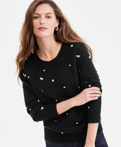 Charter Club Women's 100% Cashmere Embellished Chunky Crewneck Sweaters, Macy's Exclusive In Black