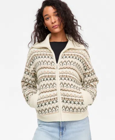 Charter Club Women's 100% Cashmere Fair Isle Zip-front Sweater Jacket, Macy's Exclusive In White