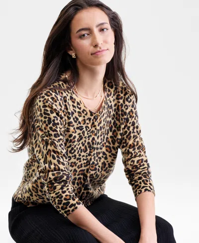 Charter Club Women's 100% Cashmere Leopard-print Crewneck Cardigan, Macy's Exclusive